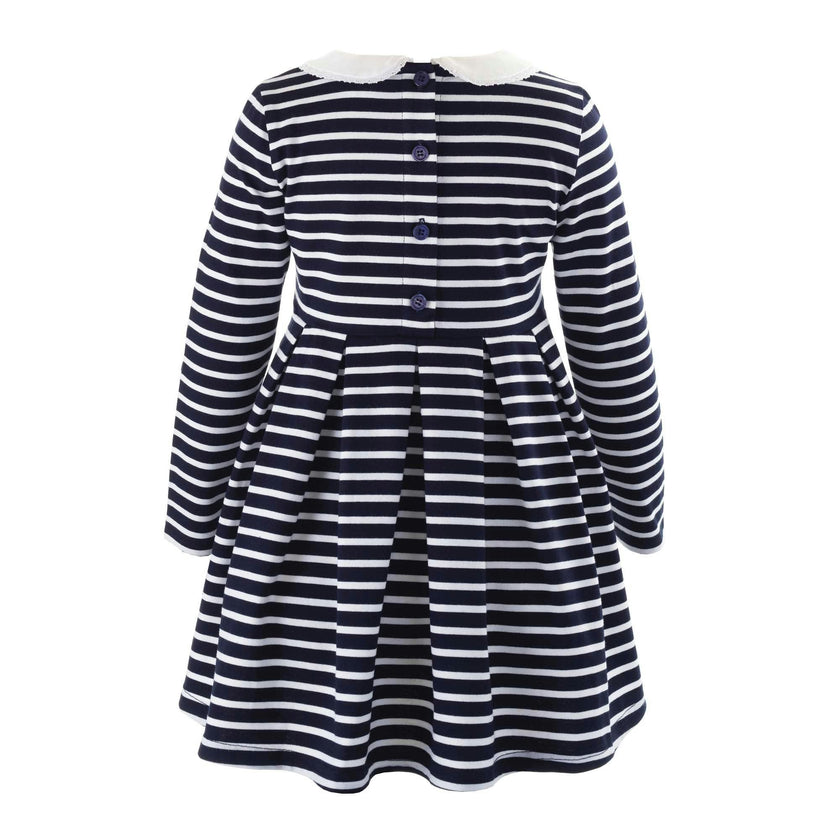 Long Sleeved Breton Striped Jersey Dress, Navy