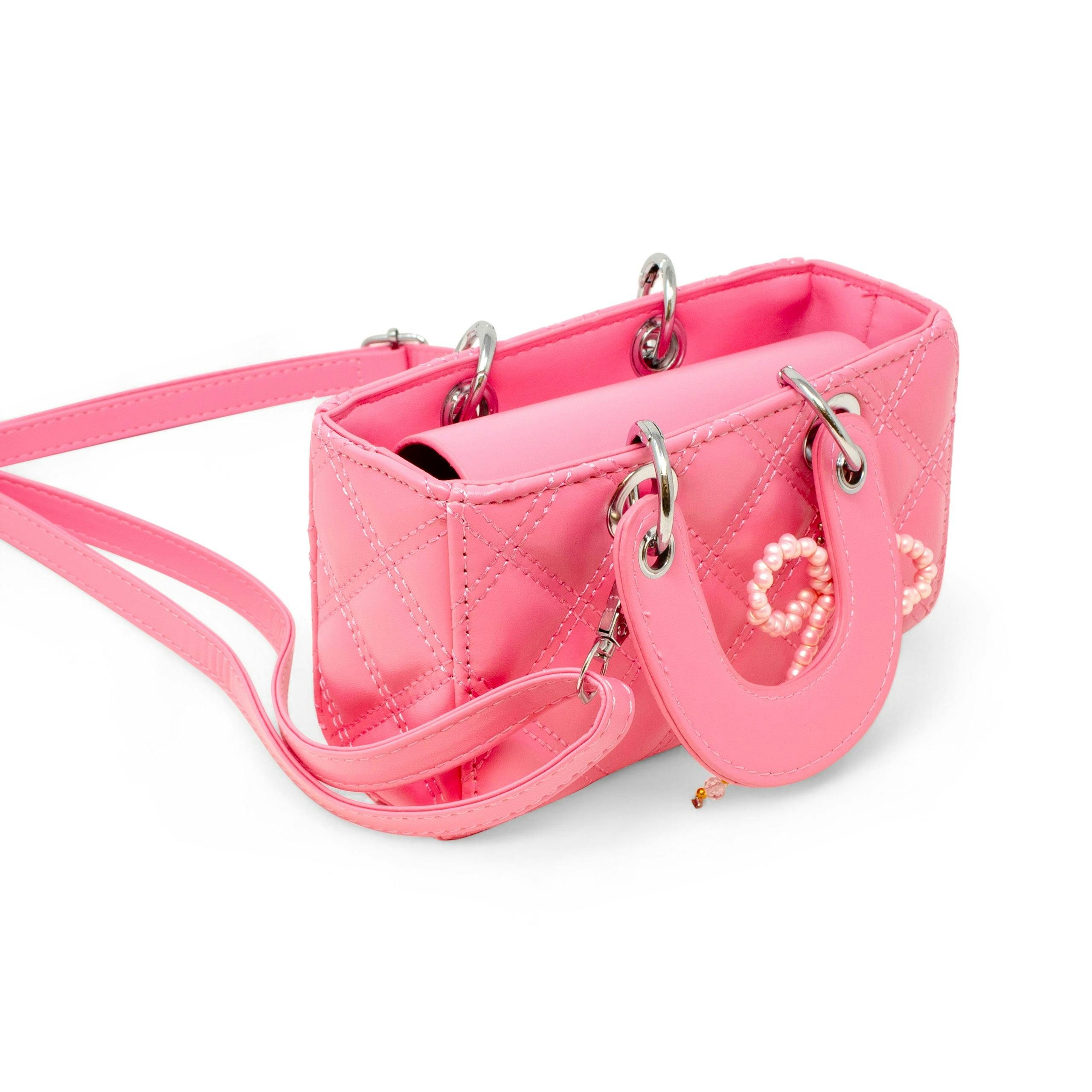 Quilted Rectangle Bow Charm Handbag