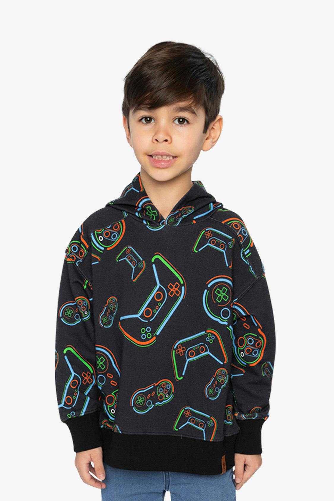 Fleece Hooded Sweatshirt Black Printed Controller
