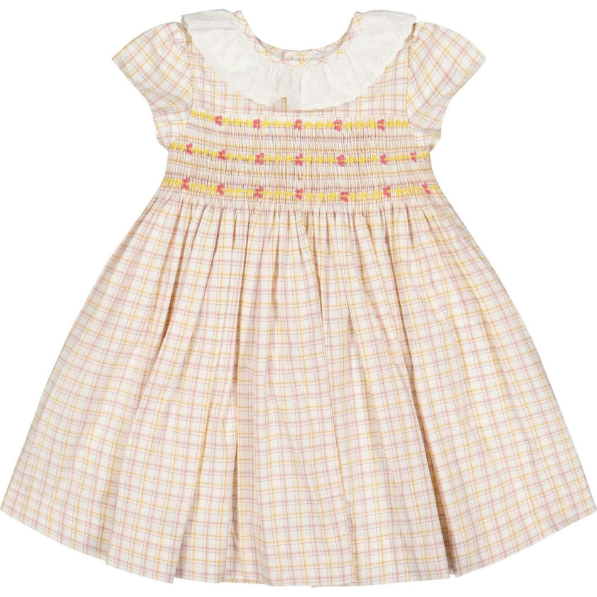 Zita Yellow Tartan Smocked Dress