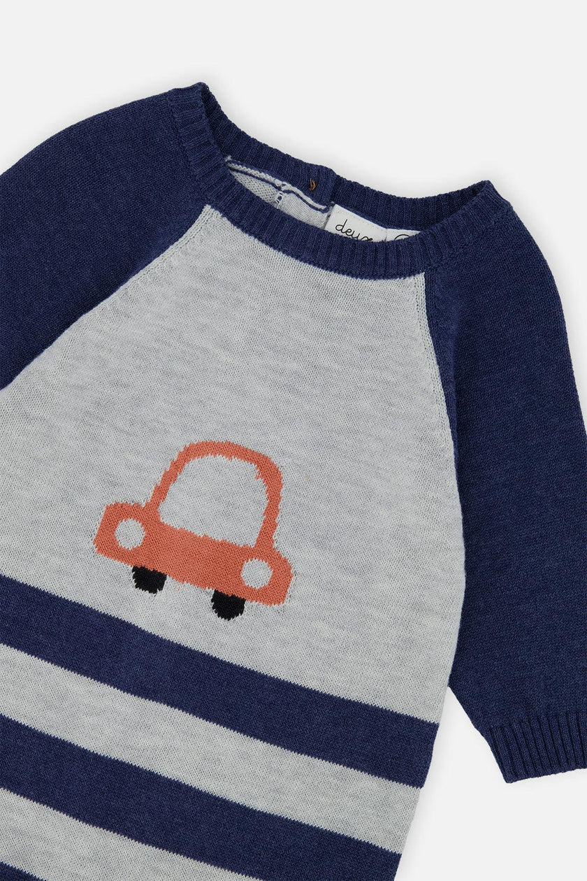 Knitted Intarsia Romper Blue and Orange