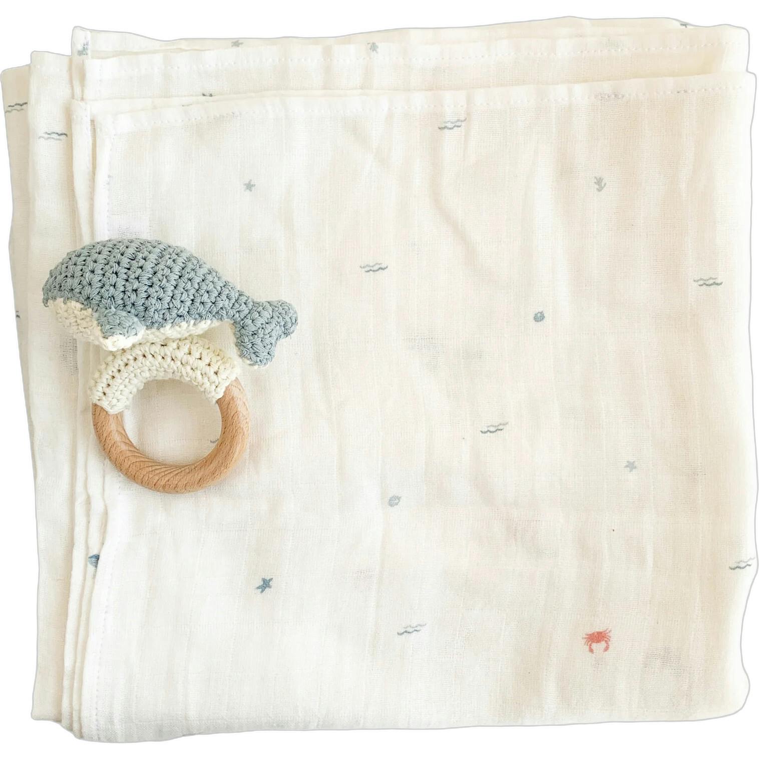 Nautical Swaddle and Teether Set - Whale