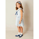 Regency Striped Mariner Collar Pleated Sleeveless Dress in Blue (12mths-10yrs)