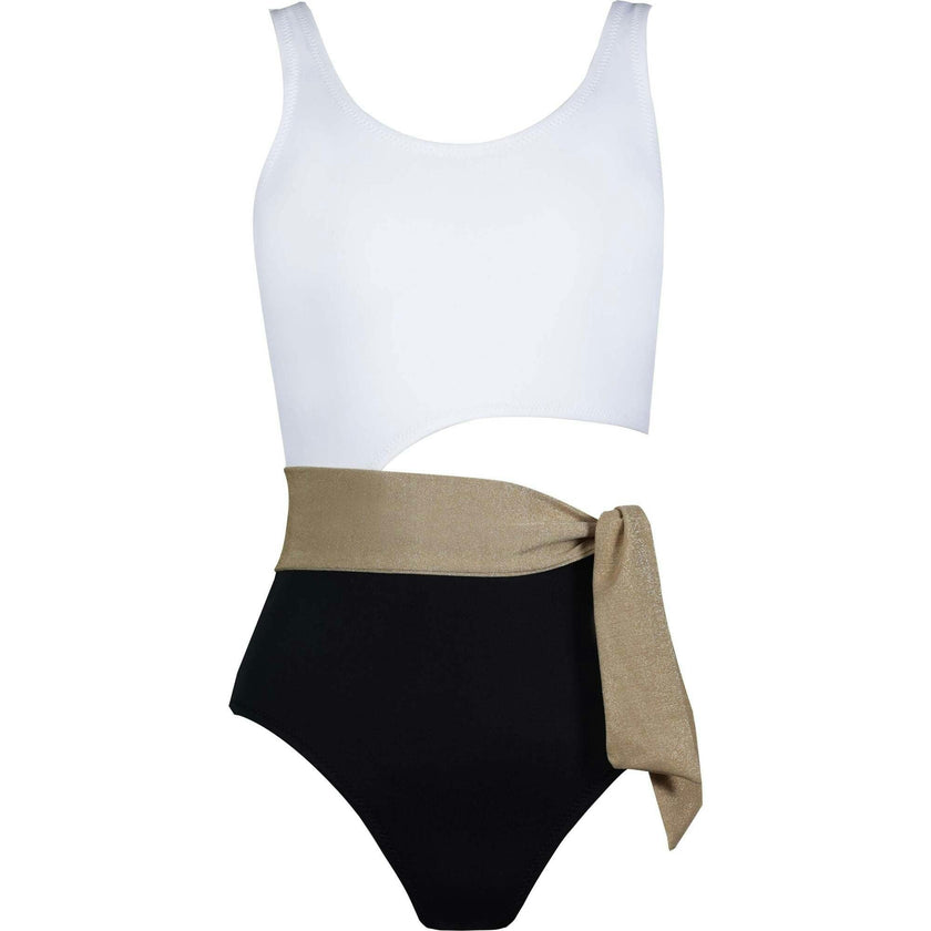 Malibu Sleeveless Round Neck Tie Belt Cut-Out Swimsuit