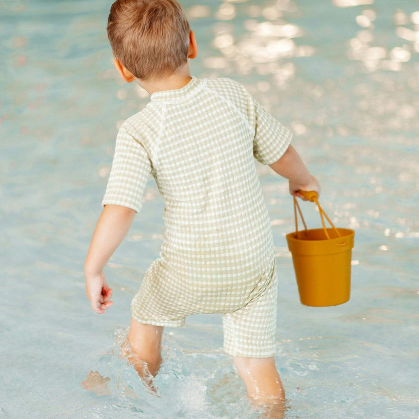 Green Gingham Zipper Shortall Swimsuit