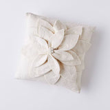 Hand Felted Wool Pillow - Cream 3D Flower Cream, 20" Arcadia Home