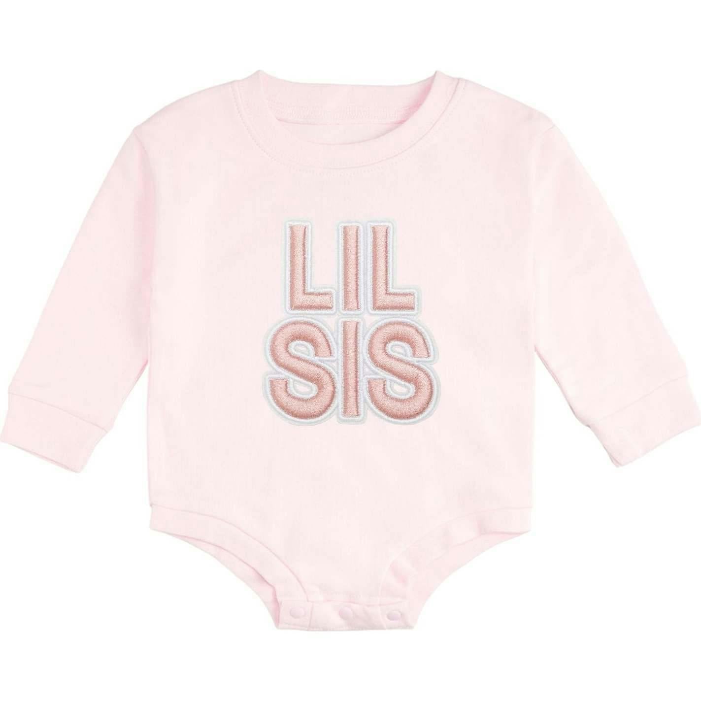 Lil Sis Embroidered Patch Long Sleeve Romper - Ballet