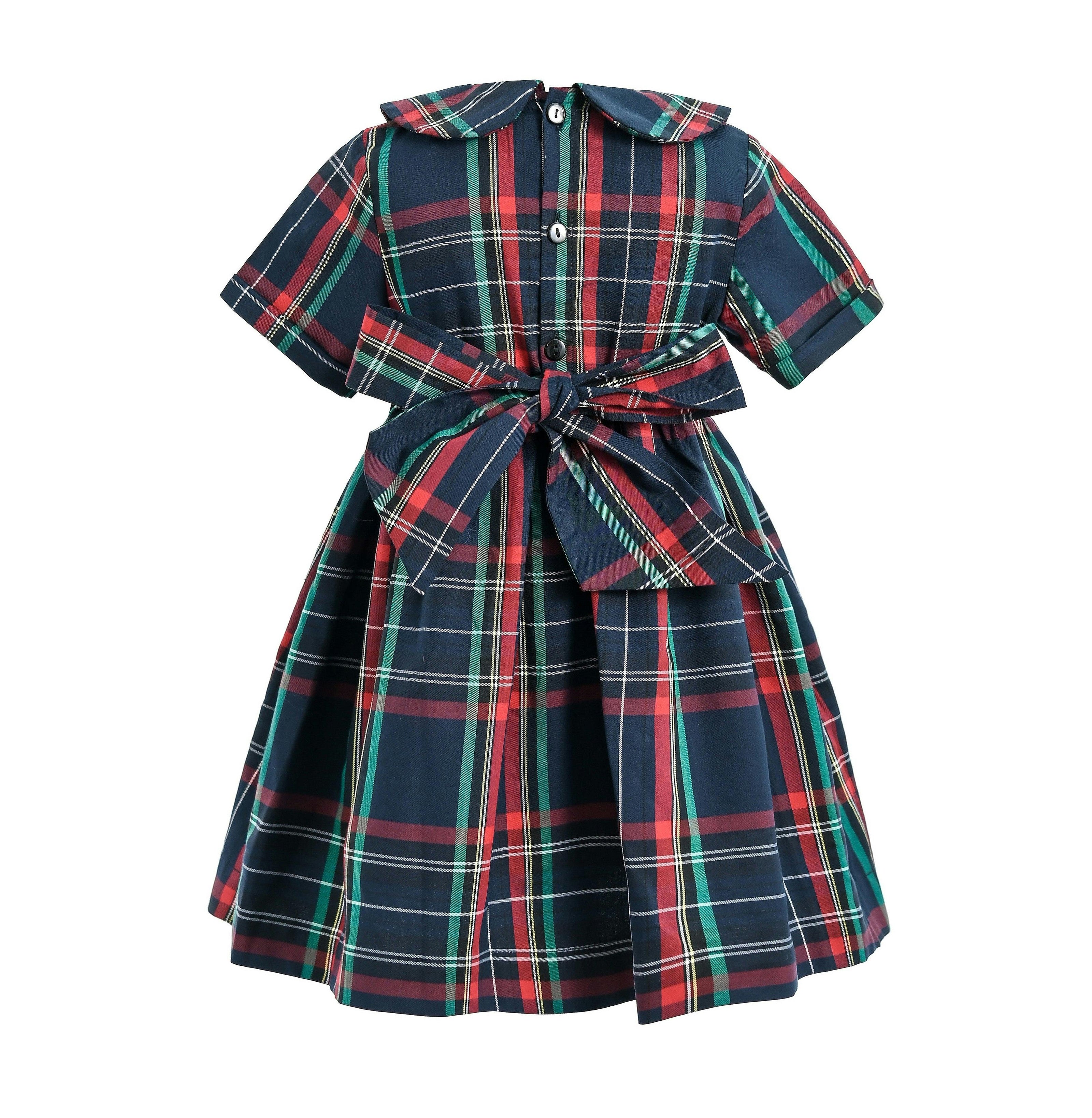 Navy & Red Plaid Button-Waist Dress