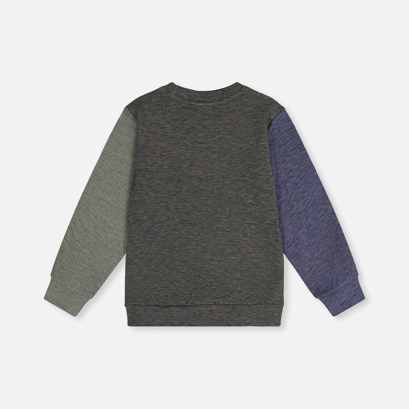 Colorblock Brushed Jersey Top with Chest Pocket Grey Brown