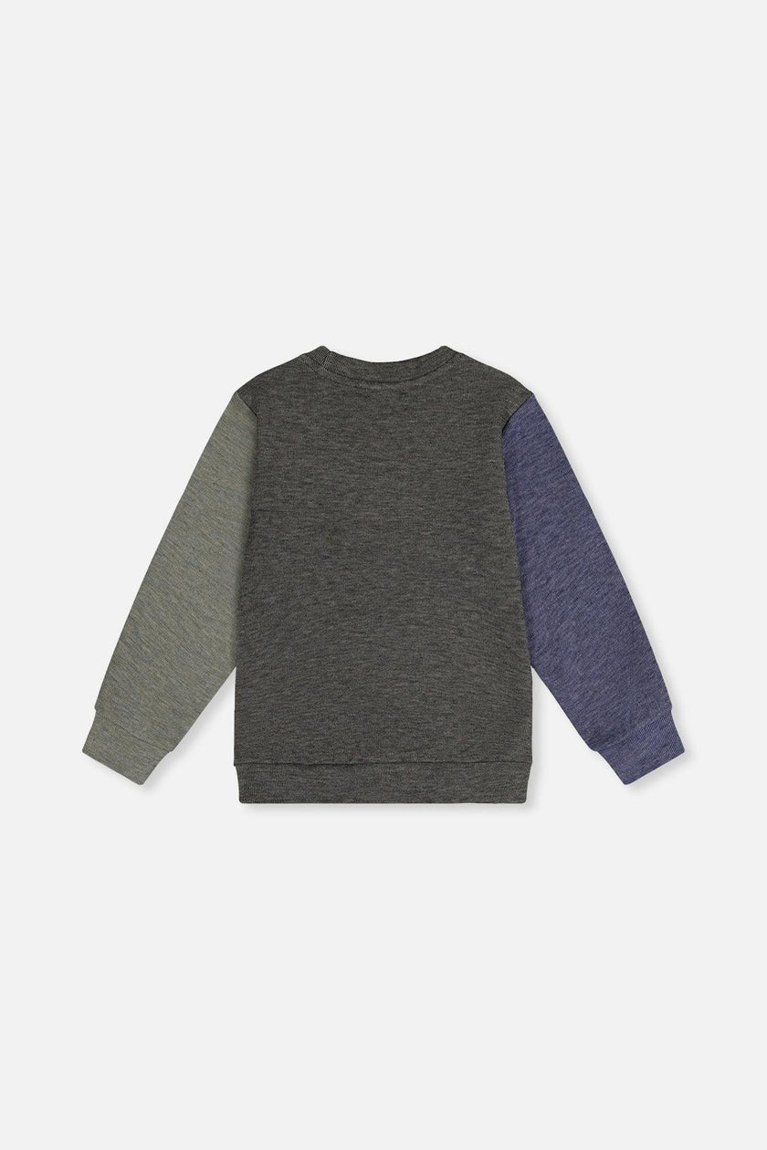 Colorblock Brushed Jersey Top with Chest Pocket Grey Brown