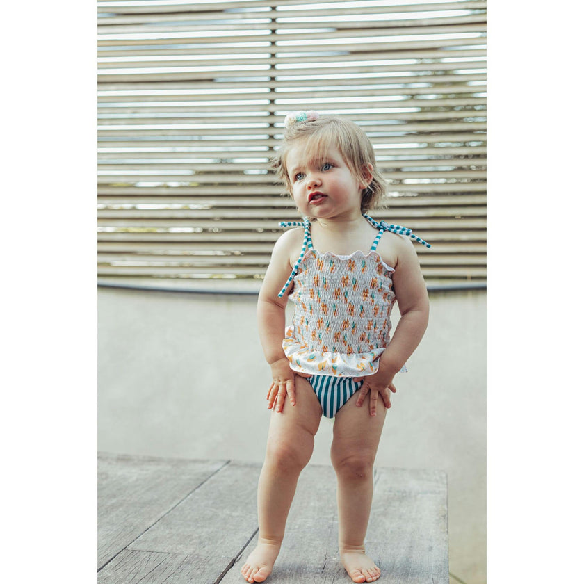 Pears Elastic One Piece Swimsuit, Green, Beige And Orange