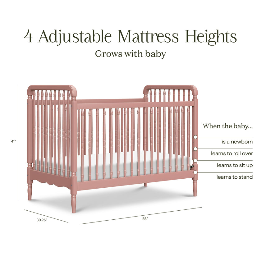 Liberty 3-in-1 Convertible Spindle Crib with Toddler Bed Conversion Kit in Dusty Rose