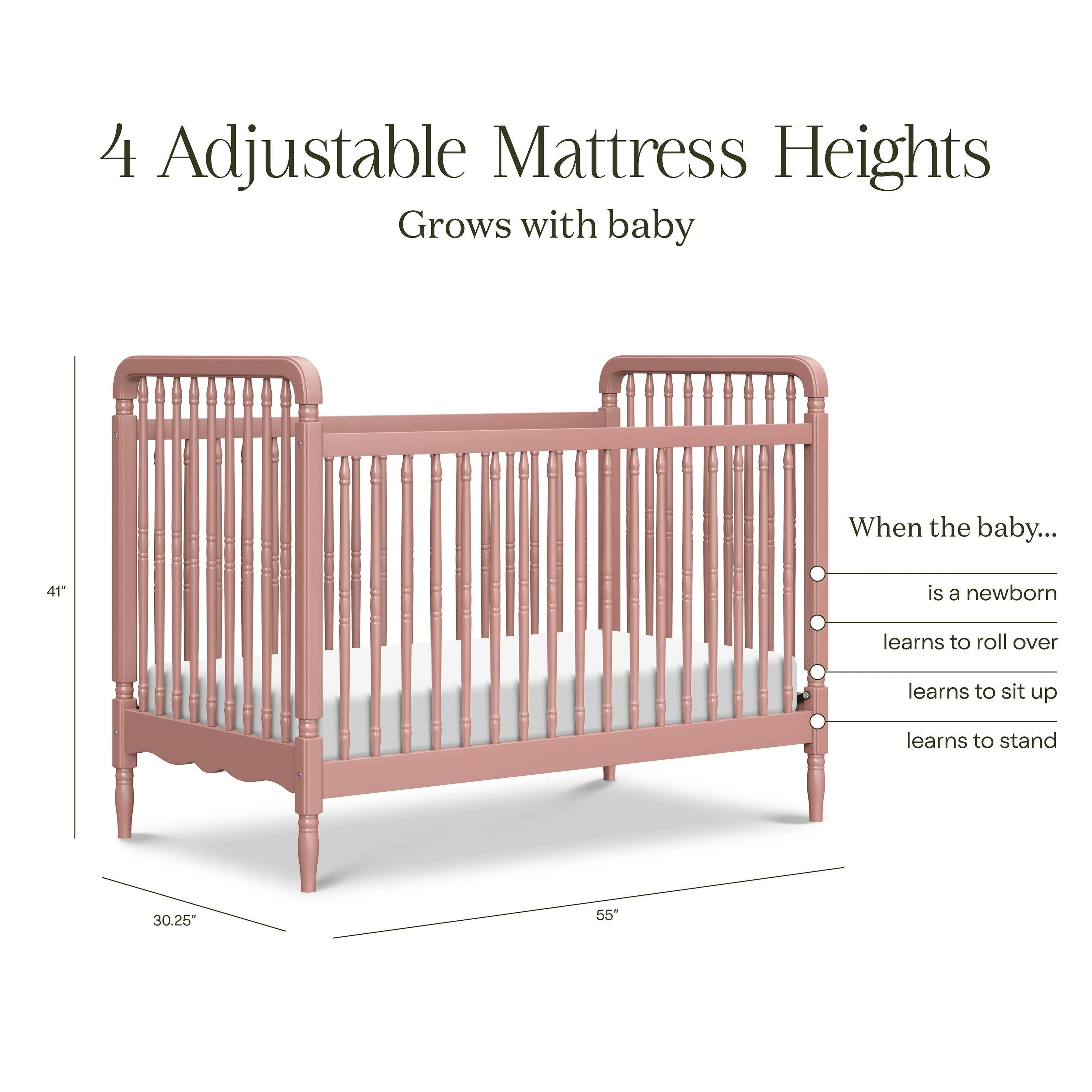 Liberty 3-in-1 Convertible Spindle Crib with Toddler Bed Conversion Kit in Dusty Rose