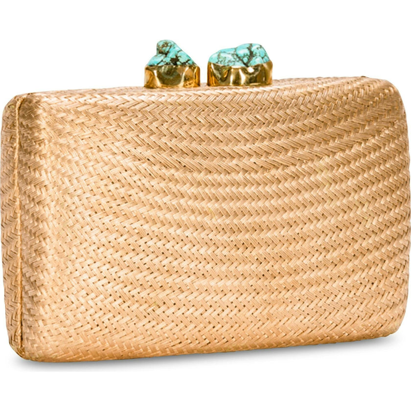 Women's Jen Straw Turquoise Stone Clutch Bag