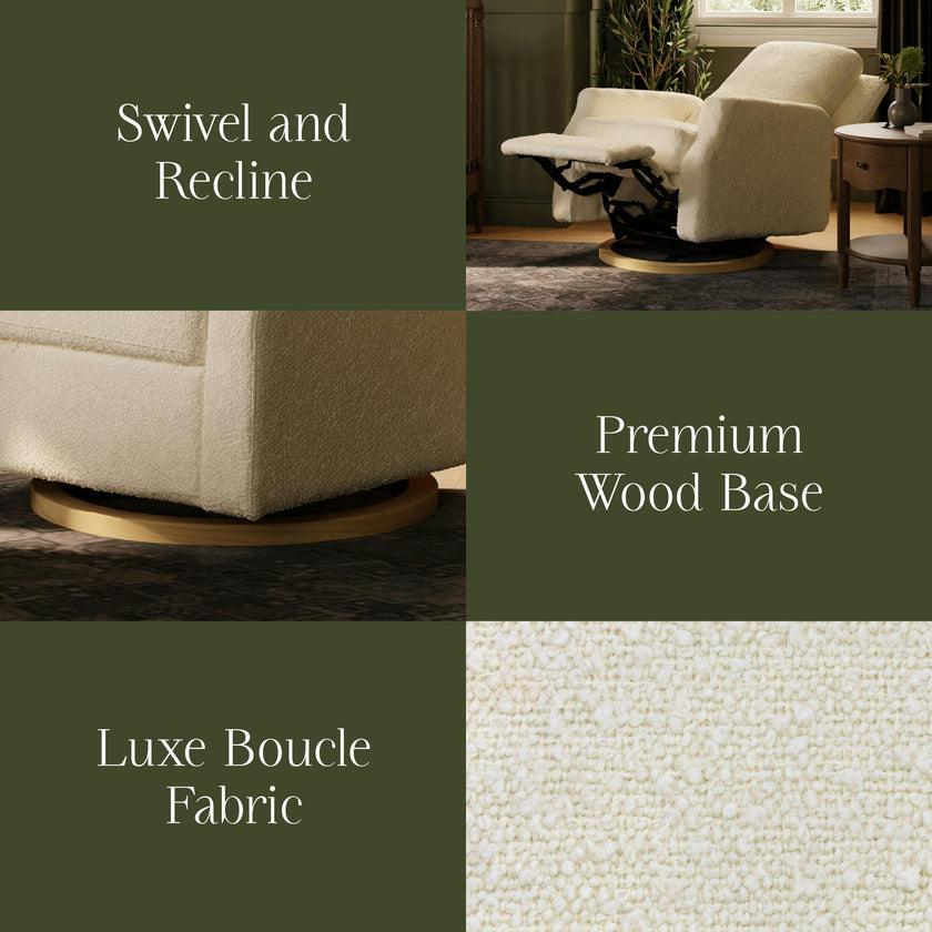 Crewe Recliner and Swivel Glider in Ivory Boucle w/Light Wood Base