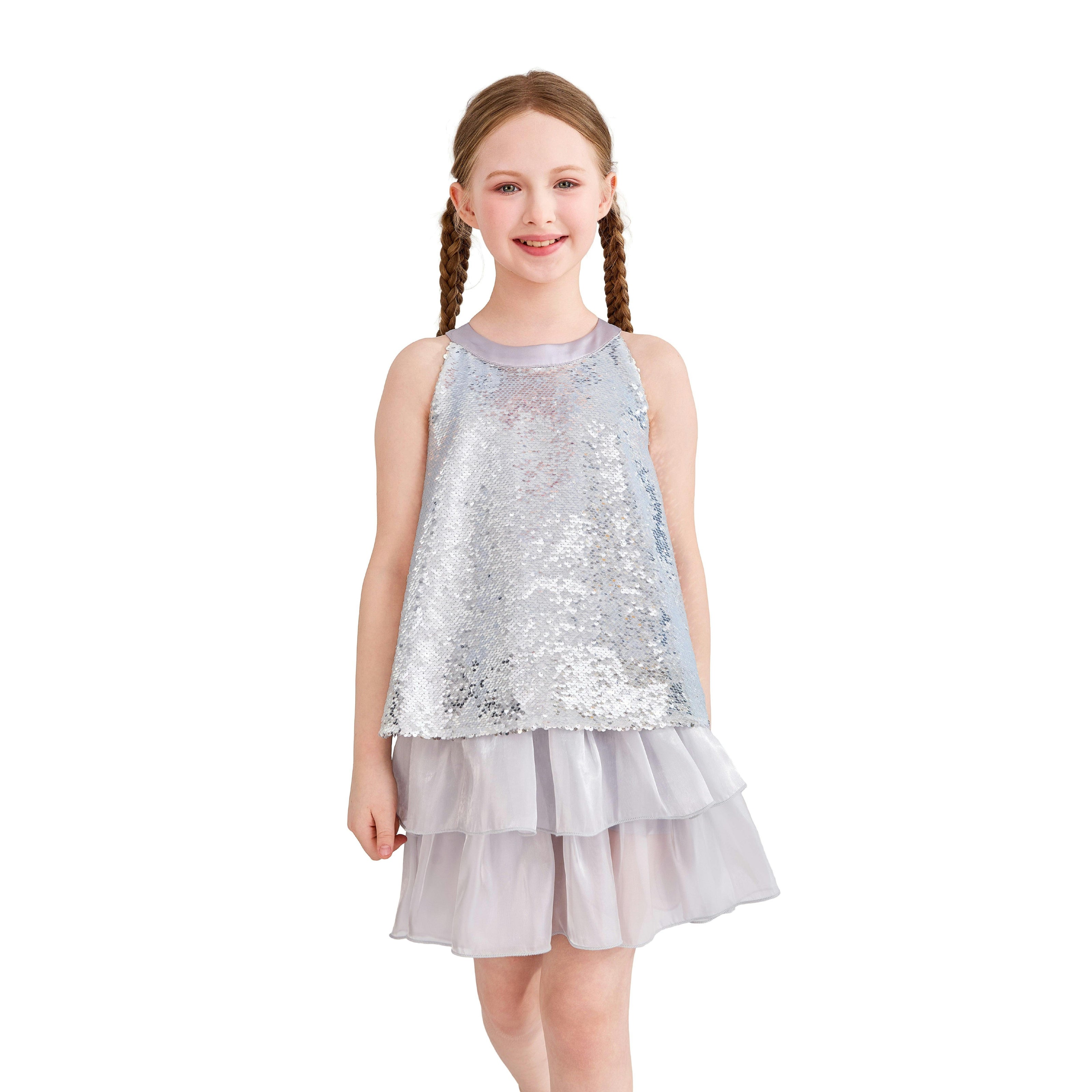 Purple Sylvara Sequin Ruffle Skirt Set