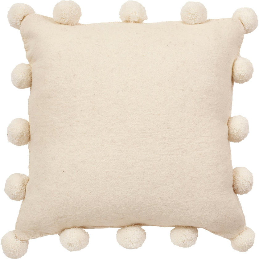 Cream Pom Poms Cream - Hand Felted Wool Pillow - 20" Arcadia Home