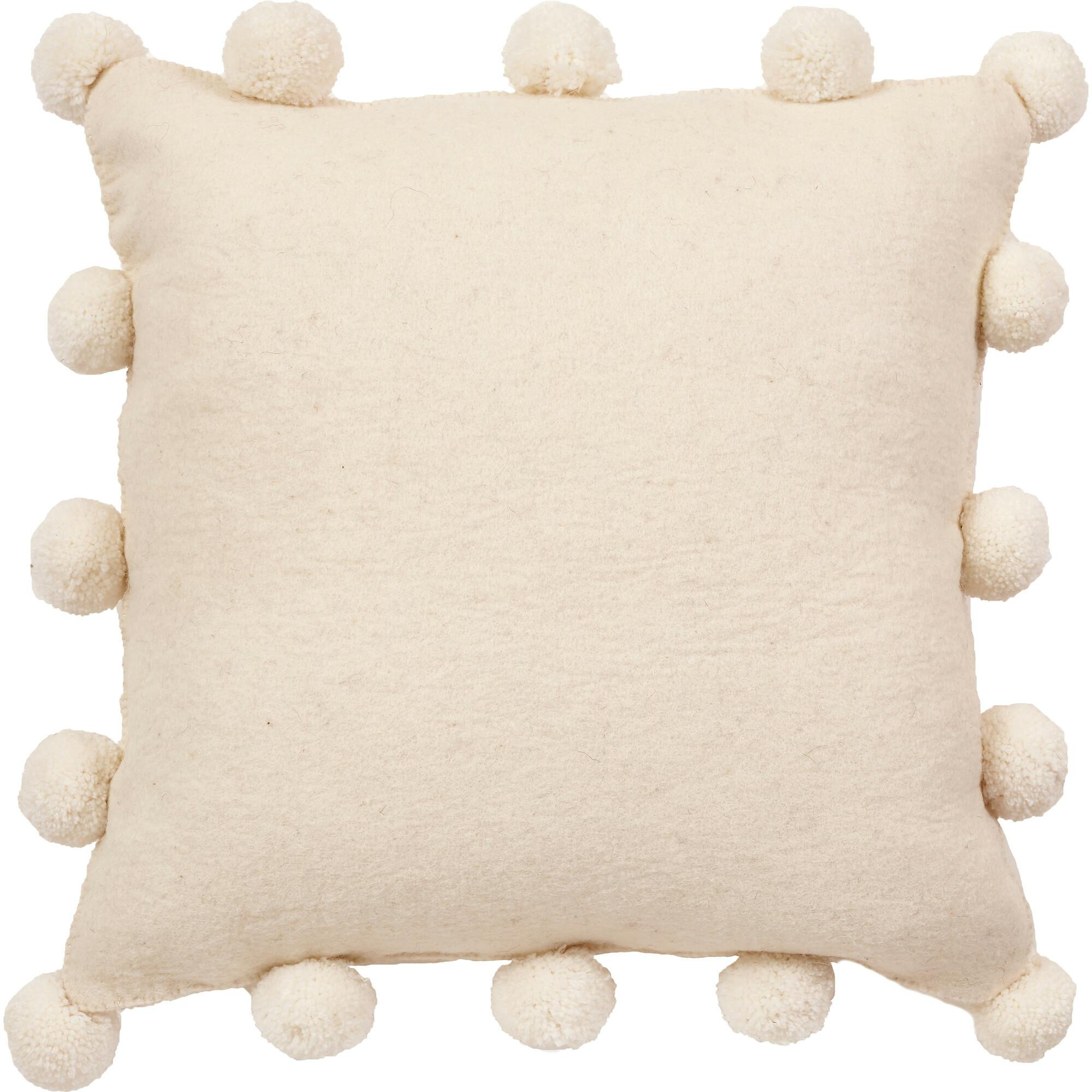 Cream Pom Poms Cream - Hand Felted Wool Pillow - 20