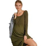 Maeve Round Neck Long Sleeve 4-Way Stretch Maternity Dress, Green