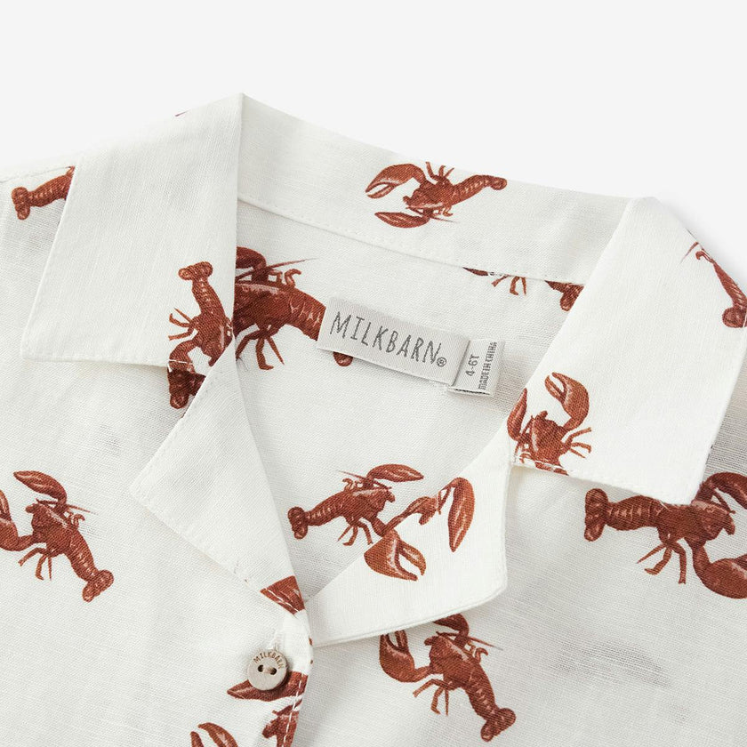 Cream Lobster Linen Button-Up Shirt & Shorts Set
