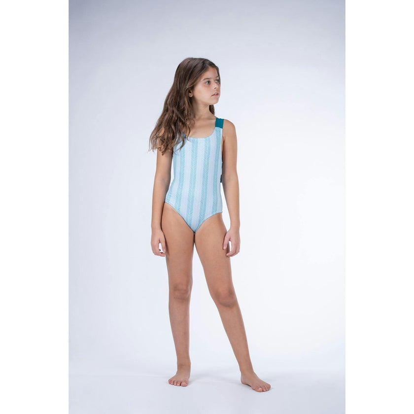 Herringbone Pattern Ruffle Strap Swimsuit, Multi