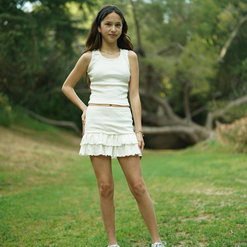 Girls Pointelle Ruffle Skirt