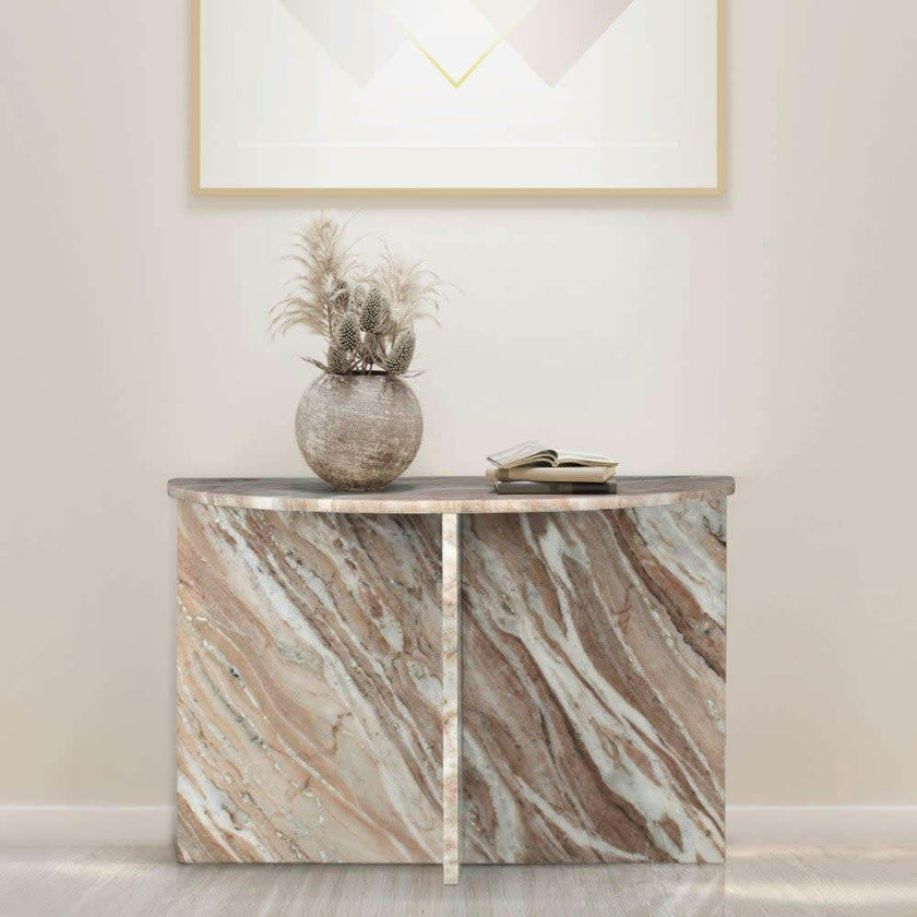 Patrice 20" Art Deco Minimalist Natural Marble Handmade Demilune Side Table