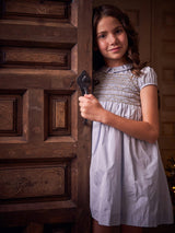 Dusty Blue Victoria Girl Hand-Smocked Dress