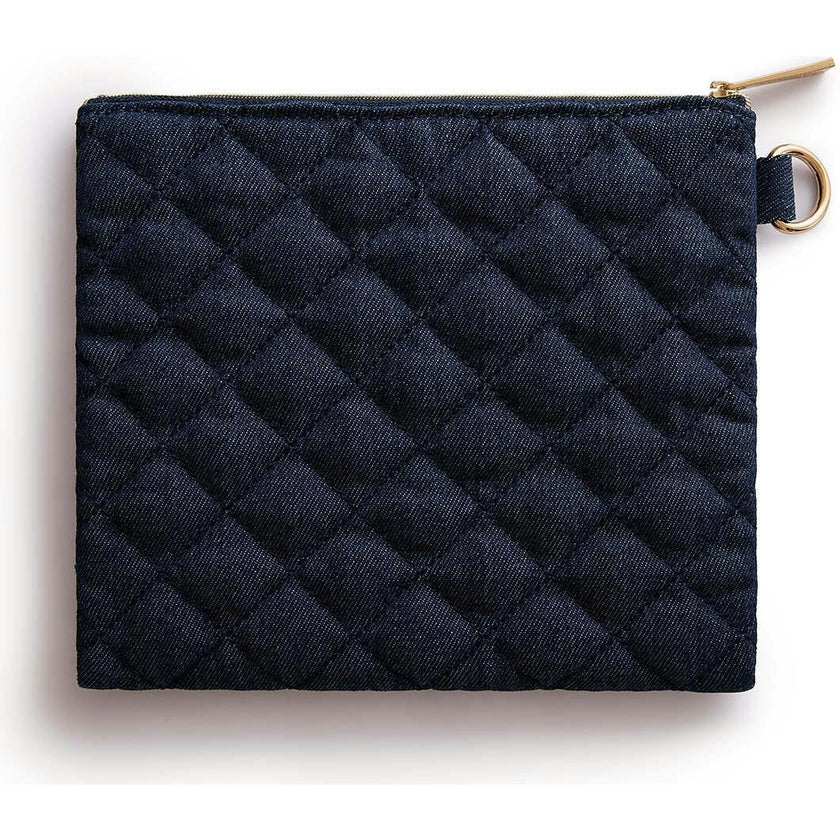 Packed Party Denim and Gems Bejeweled Everything Pouch - Quilted Denim with Multicolor Gemstones and Gold Zipper Pull, Spot Clean, 8.75x7.65 Inch