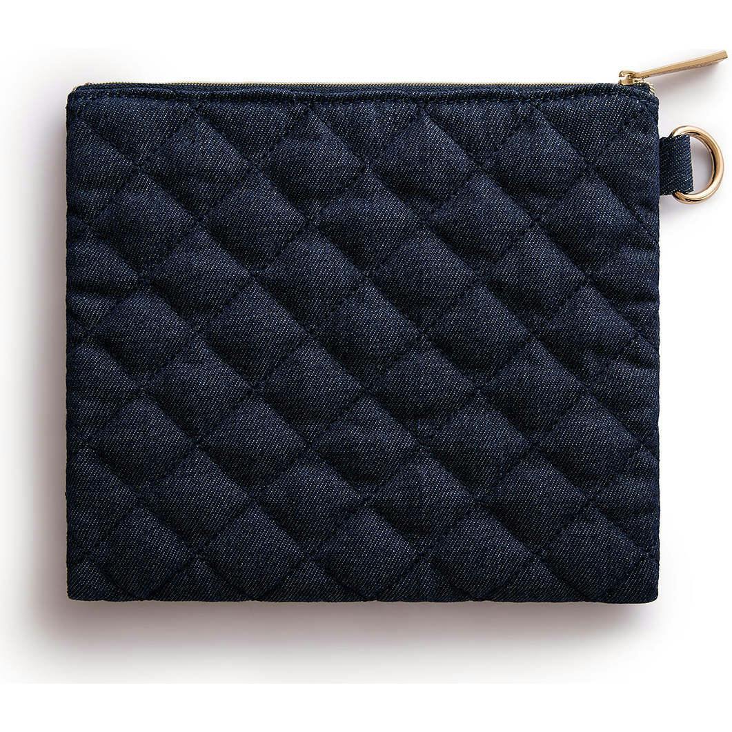 Packed Party Denim and Gems Bejeweled Everything Pouch - Quilted Denim with Multicolor Gemstones and Gold Zipper Pull, Spot Clean, 8.75x7.65 Inch