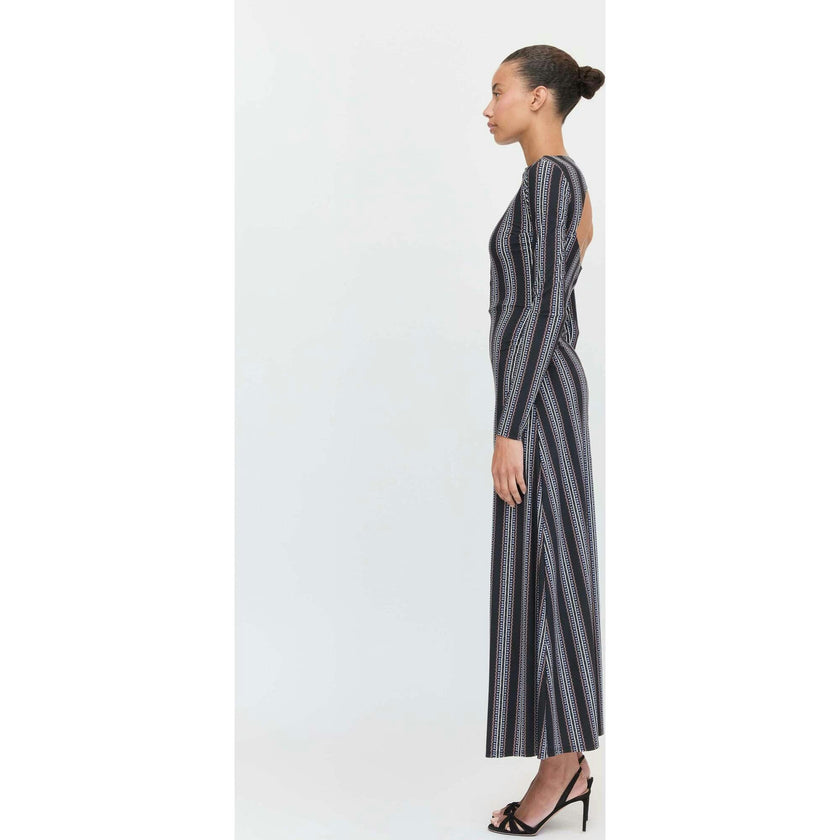The Selene Dress - Black Cobalt Medallion Stripe