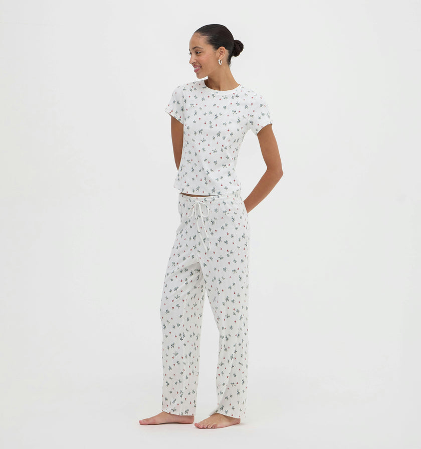 The Cleo Pointelle PJ Set - Rosie Bow Toss, Ivory