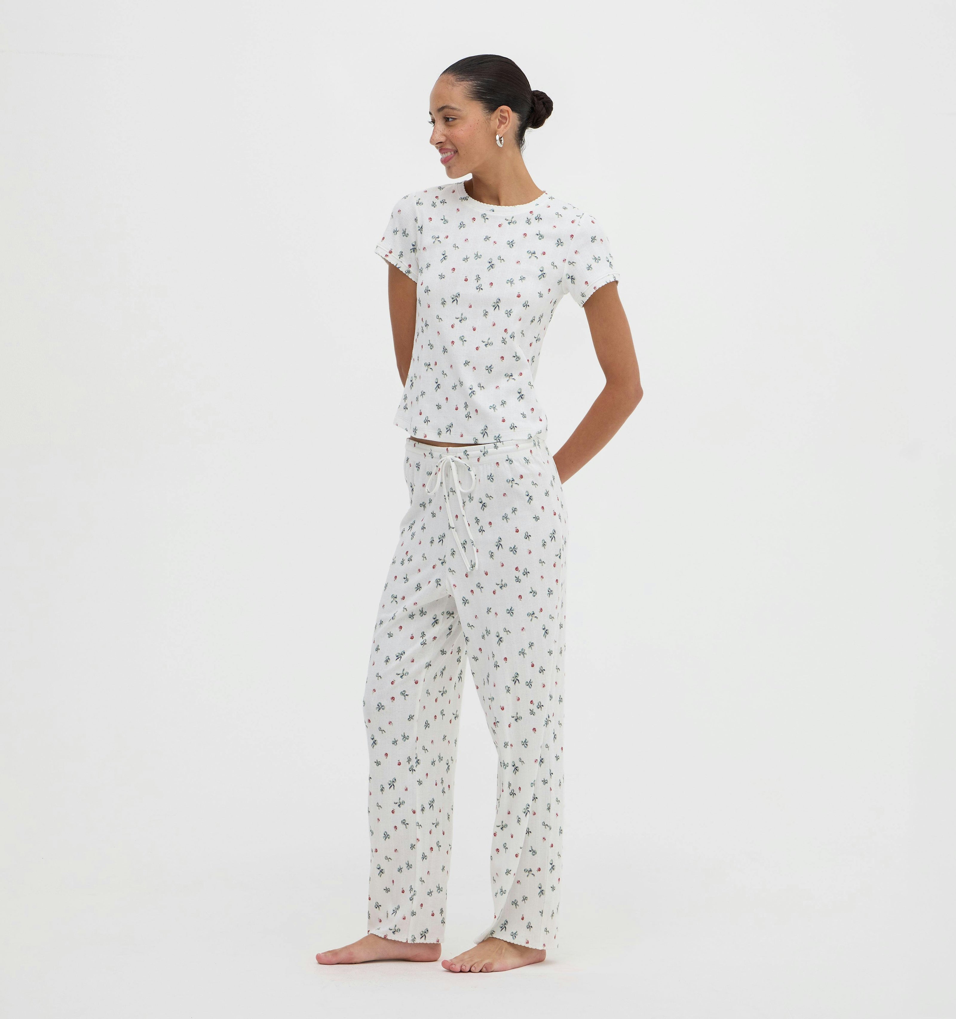 The Cleo Pointelle PJ Set - Rosie Bow Toss, Ivory