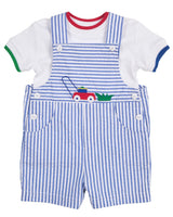 Stripe Seersucker Shortall With Lawn Mower