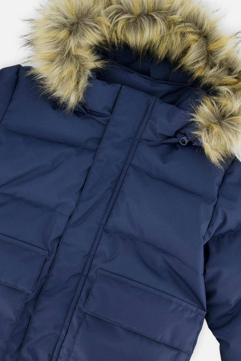 Winter Jacket with Faux-Fur Hood Dark Blue