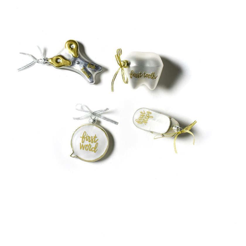 Set of 4 Baby's First Milestones Glass Ornaments