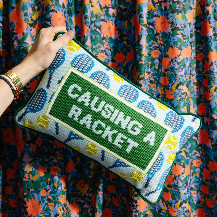 Causing A Racket Needlepoint Pillow