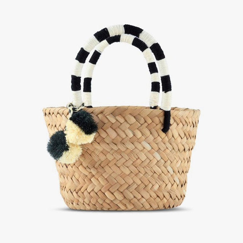 Mini St Tropez Pom Pom Straw Tote