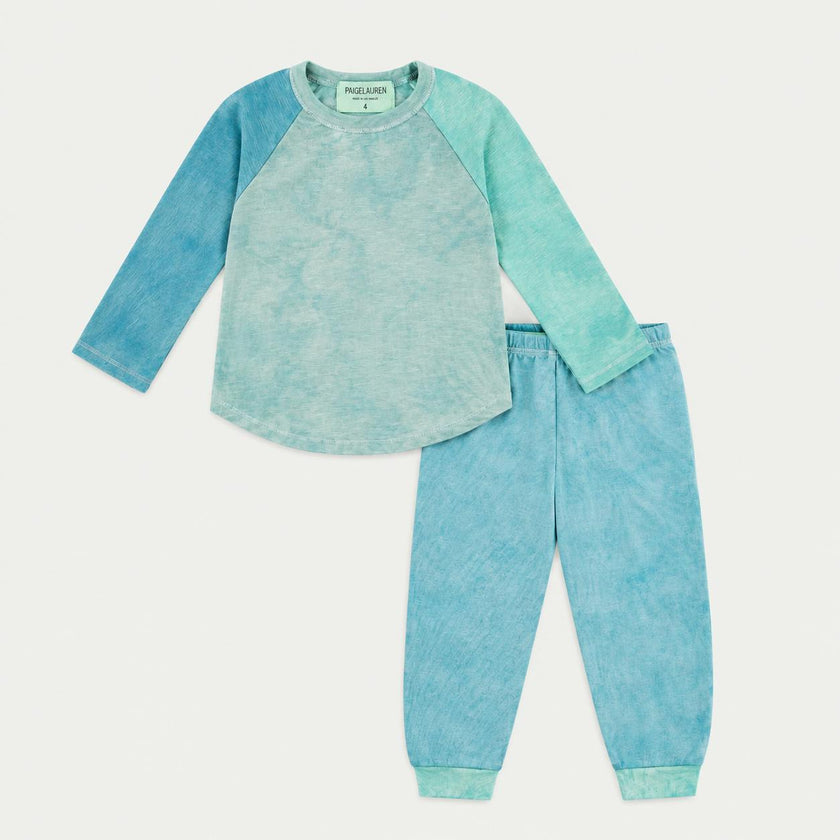 Garment Dyed Marble Slub Rib 3/4 Sleeve Raglan Tee + Jogger Set