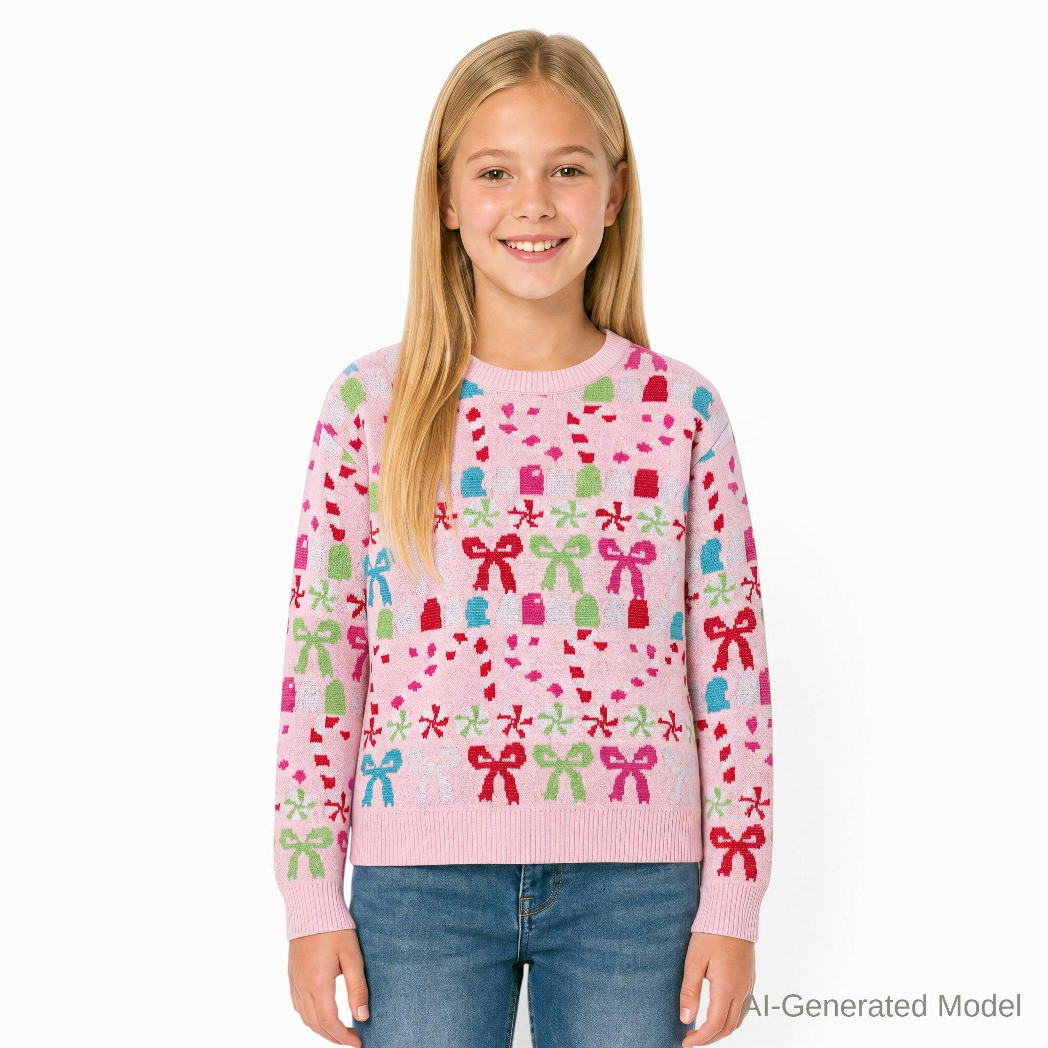 Tween Girls (7-16) Fair Isle Sweater | Candy & Bows - Pink