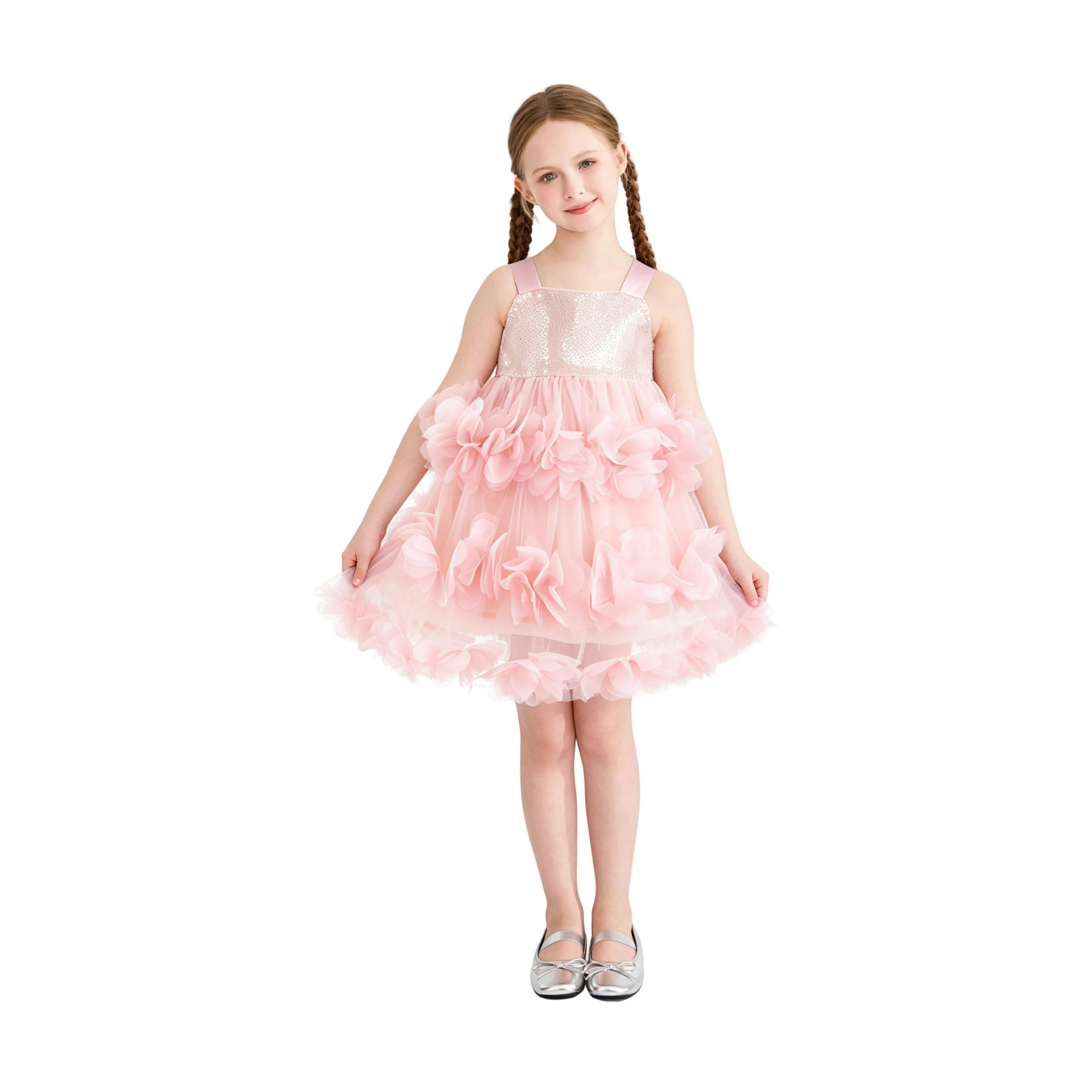 Pink Veloria Sequin Tulle Flower Dress