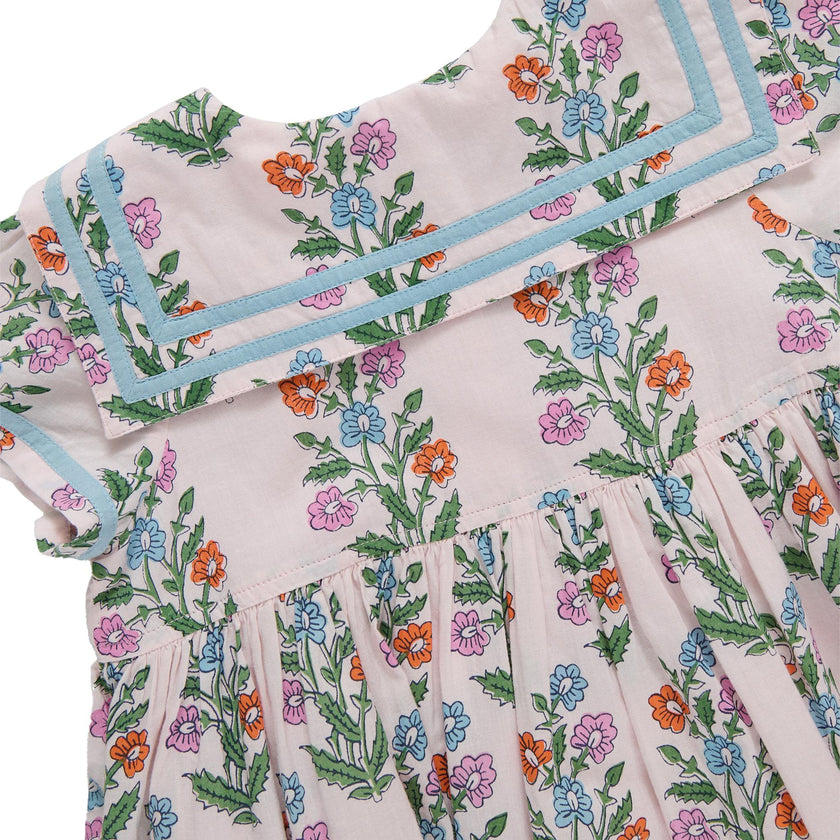 Girls Elowen Dress - Pink Dewdrop Block Print