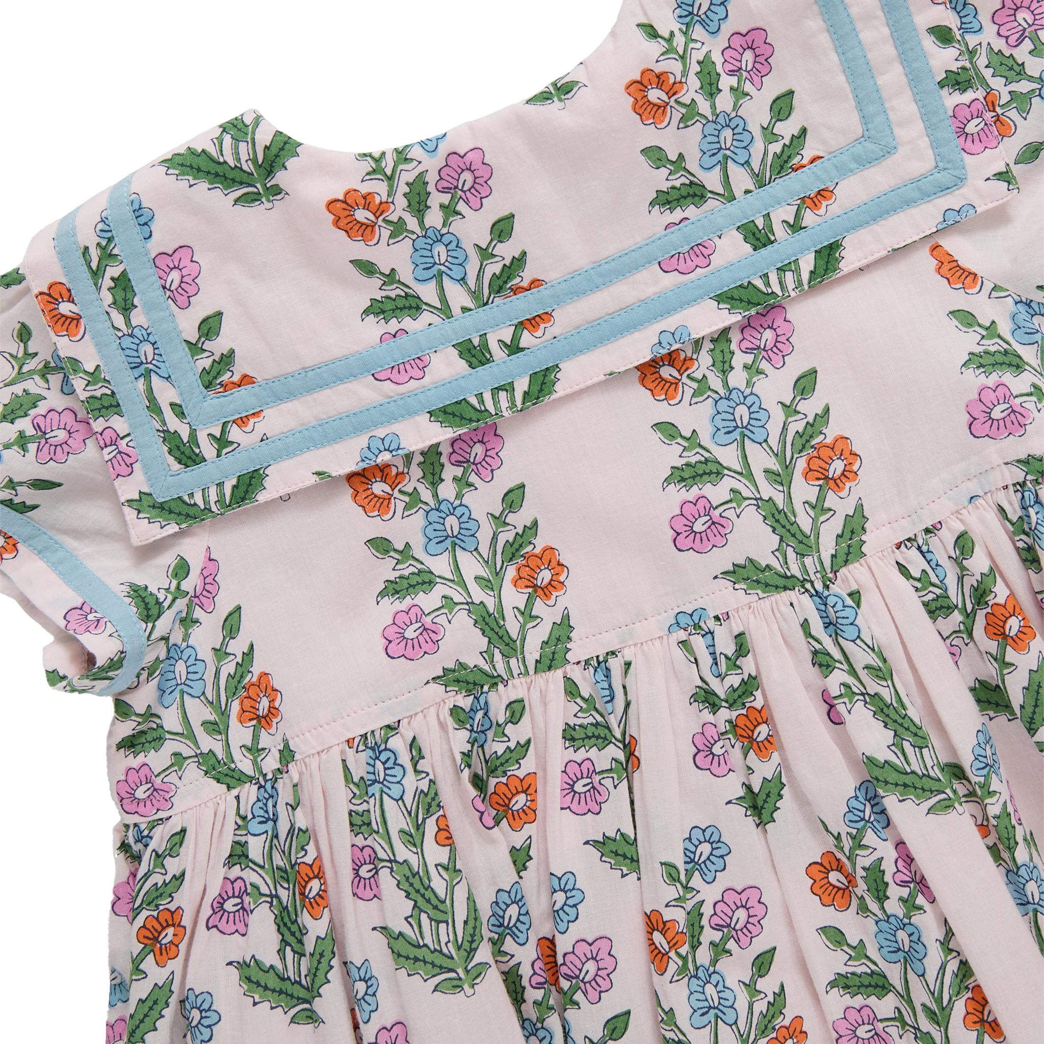 Girls Elowen Dress - Pink Dewdrop Block Print