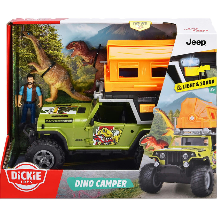 Dickie Toys: Jeep Dino Camper Set - Green & Orange - Light & Sound Toy Vehicle