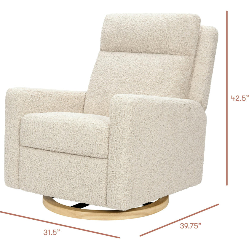 Sigi Pro Power Glider Recliner W/ Power Lumbar In Almond Teddy Loop W/Light Wood Base