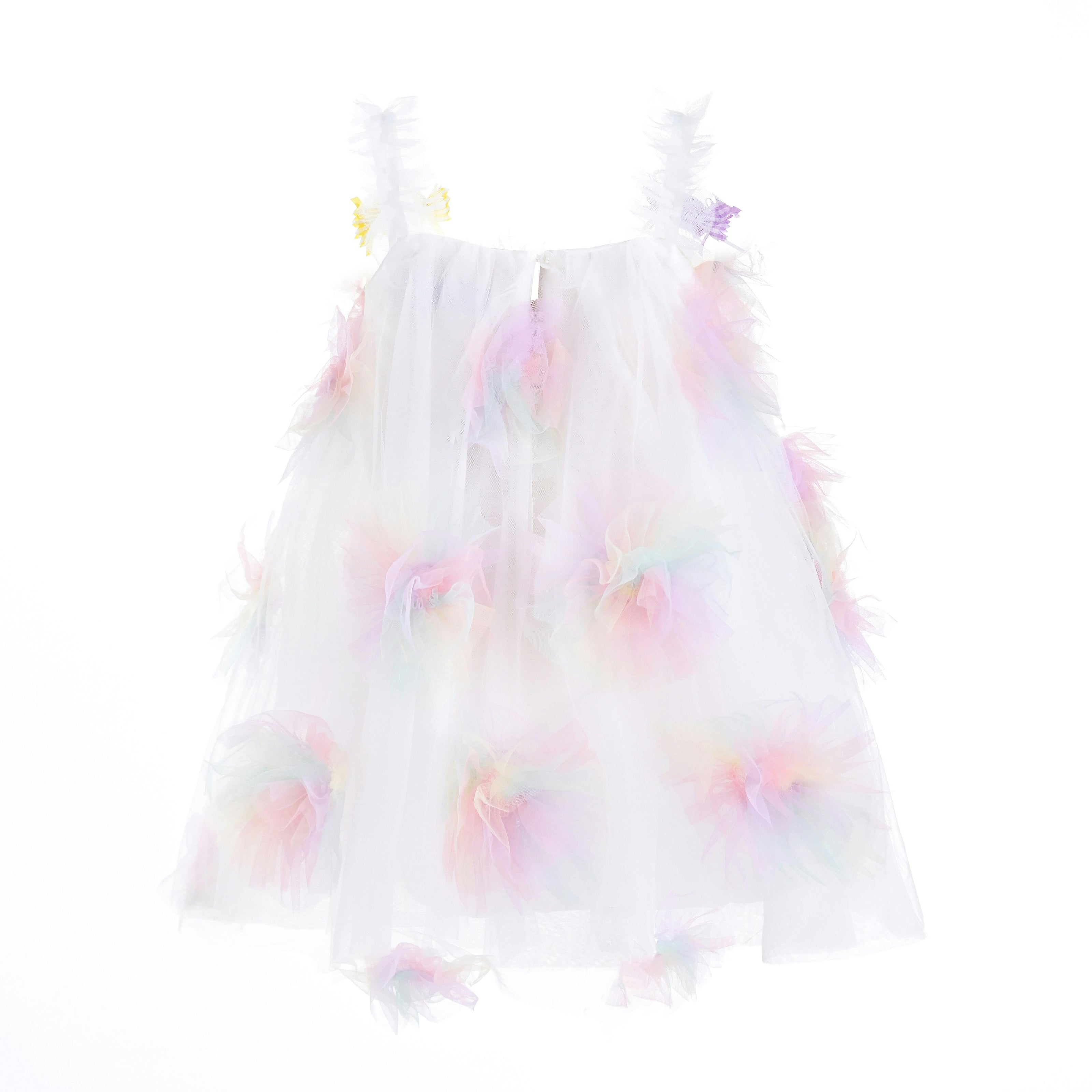 White Pastel Malee Flower Tulle Dress