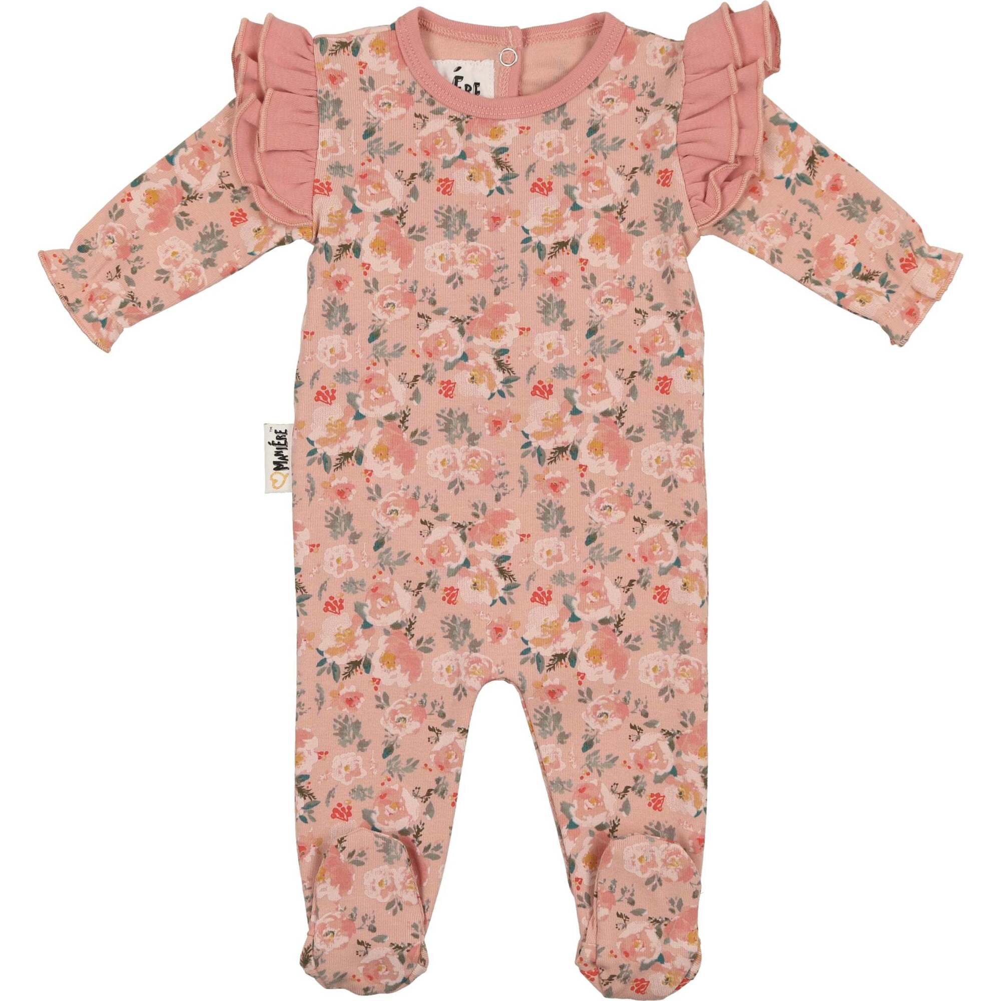 Floral Print Shoulder Ruffle Footie, Purple