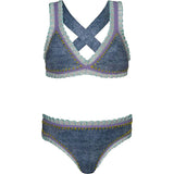 Rainbow Embroidered Cross Back Two-Piece Bikini, Blue