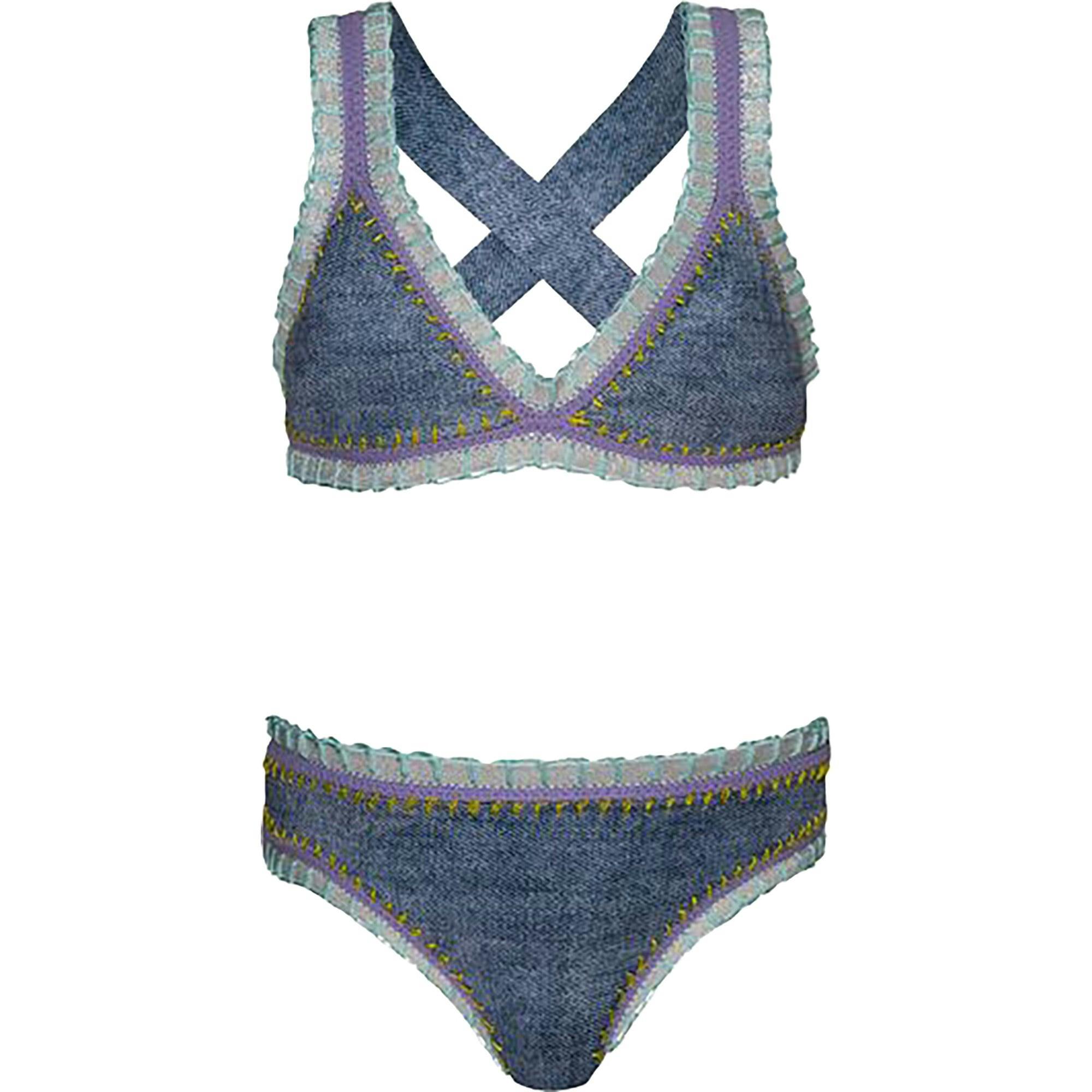 Rainbow Embroidered Cross Back Two-Piece Bikini, Blue