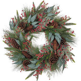24-Inch Decorated Unlit Rattan with Pinecones Wreath